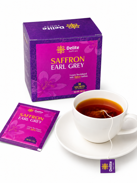 Delite Saffron Earl Grey Tea – Premium Afghan Saffron Blend | 12 Tea Bags