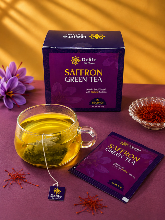 Delite Saffron Green Tea – Premium Afghan Saffron Blend | 12 Tea Bags