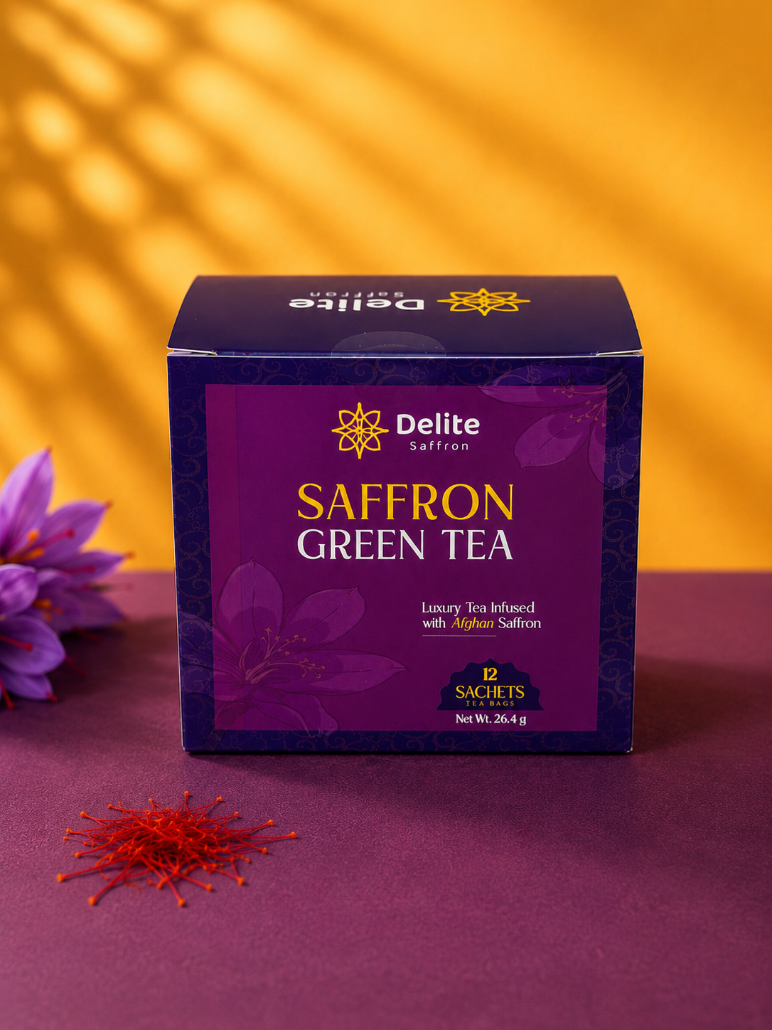 Delite Saffron Green Tea – Premium Afghan Saffron Blend | 12 Tea Bags