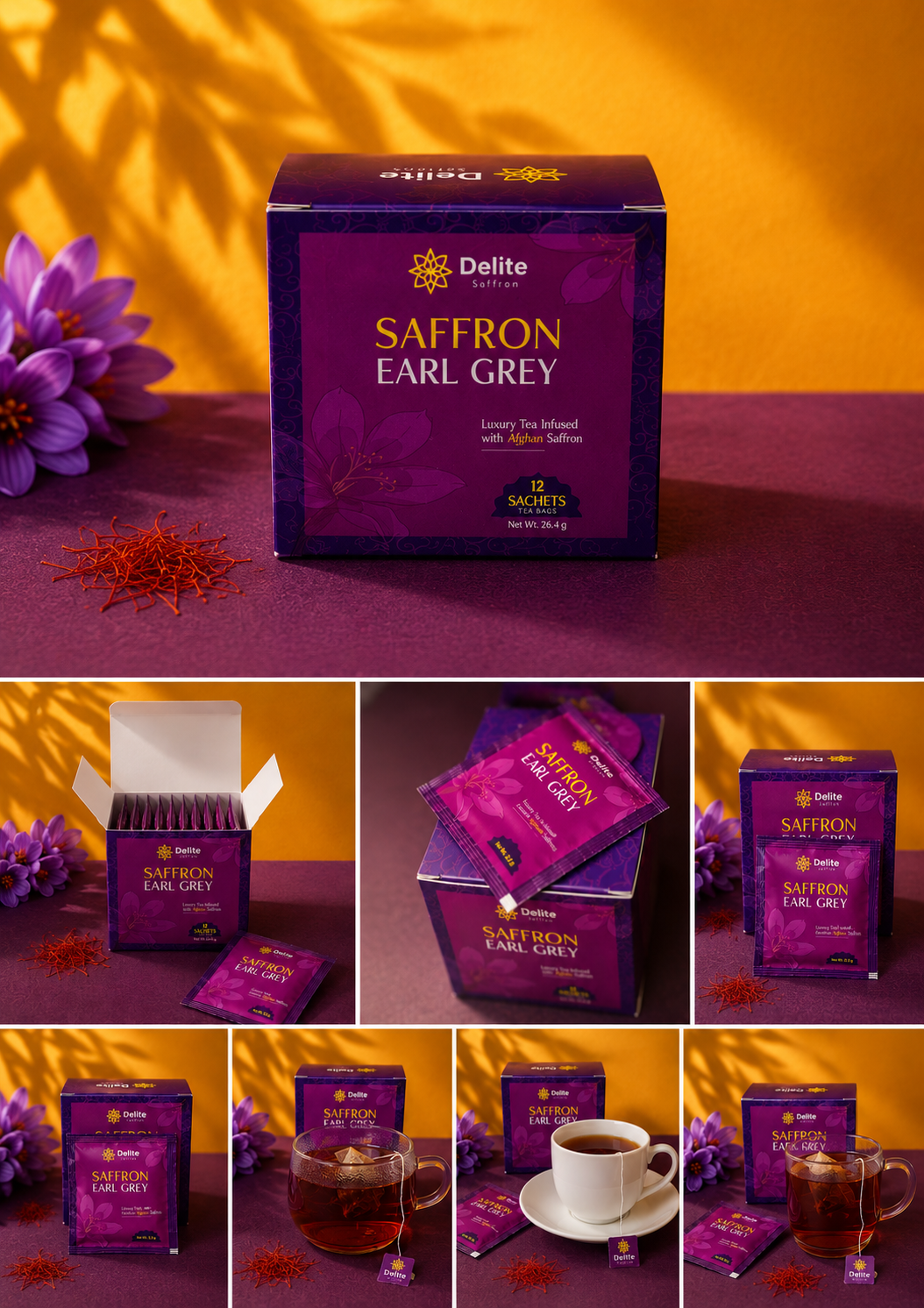Delite Saffron Earl Grey Tea – Premium Afghan Saffron Blend | 12 Tea Bags