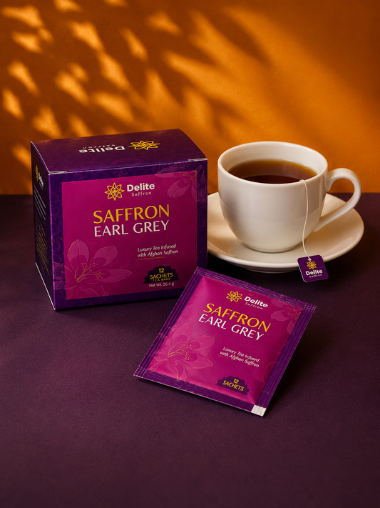 Delite Saffron Earl Grey Tea – Premium Afghan Saffron Blend | 12 Tea Bags