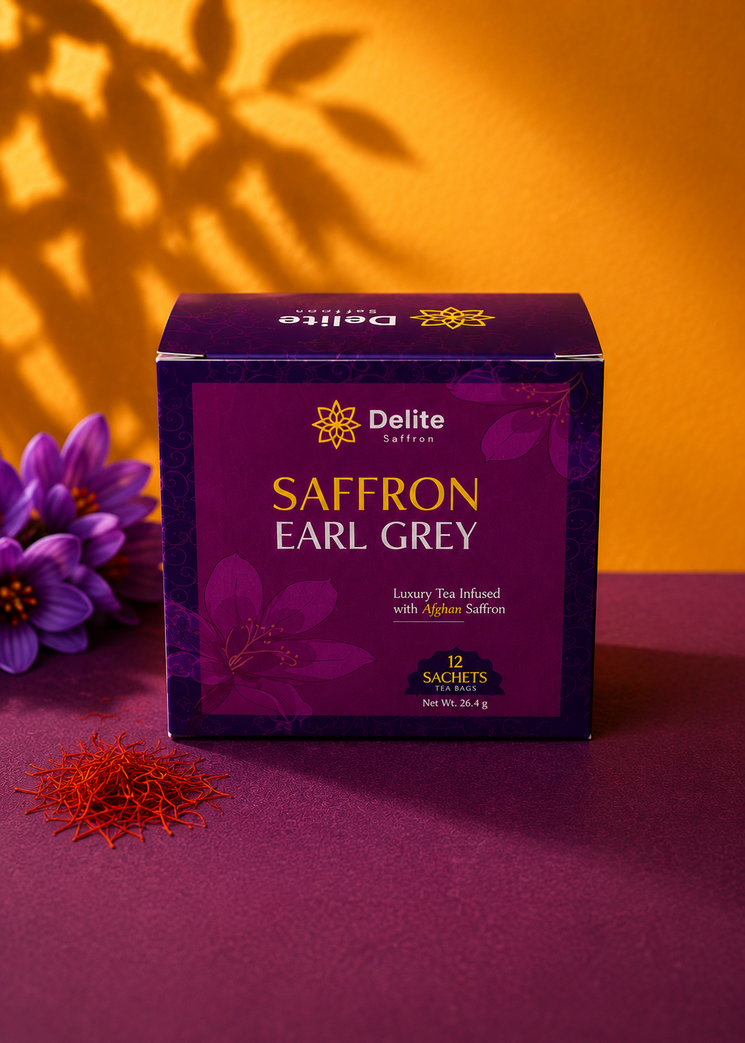 Delite Saffron Earl Grey Tea – Premium Afghan Saffron Blend | 12 Tea Bags