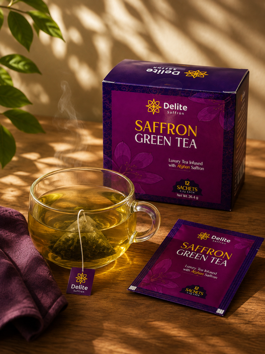 Delite Saffron Green Tea – Premium Afghan Saffron Blend | 12 Tea Bags