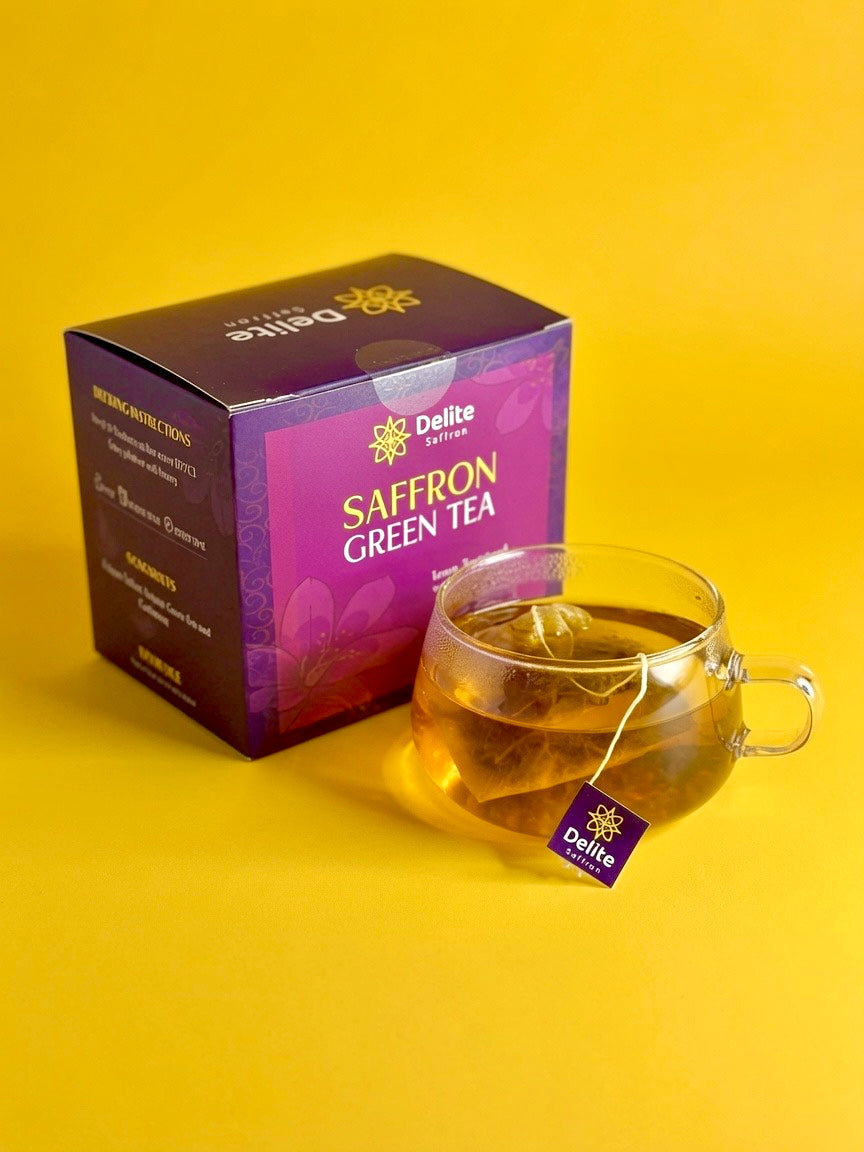 Delite Saffron Green Tea – Premium Afghan Saffron Blend | 12 Tea Bags