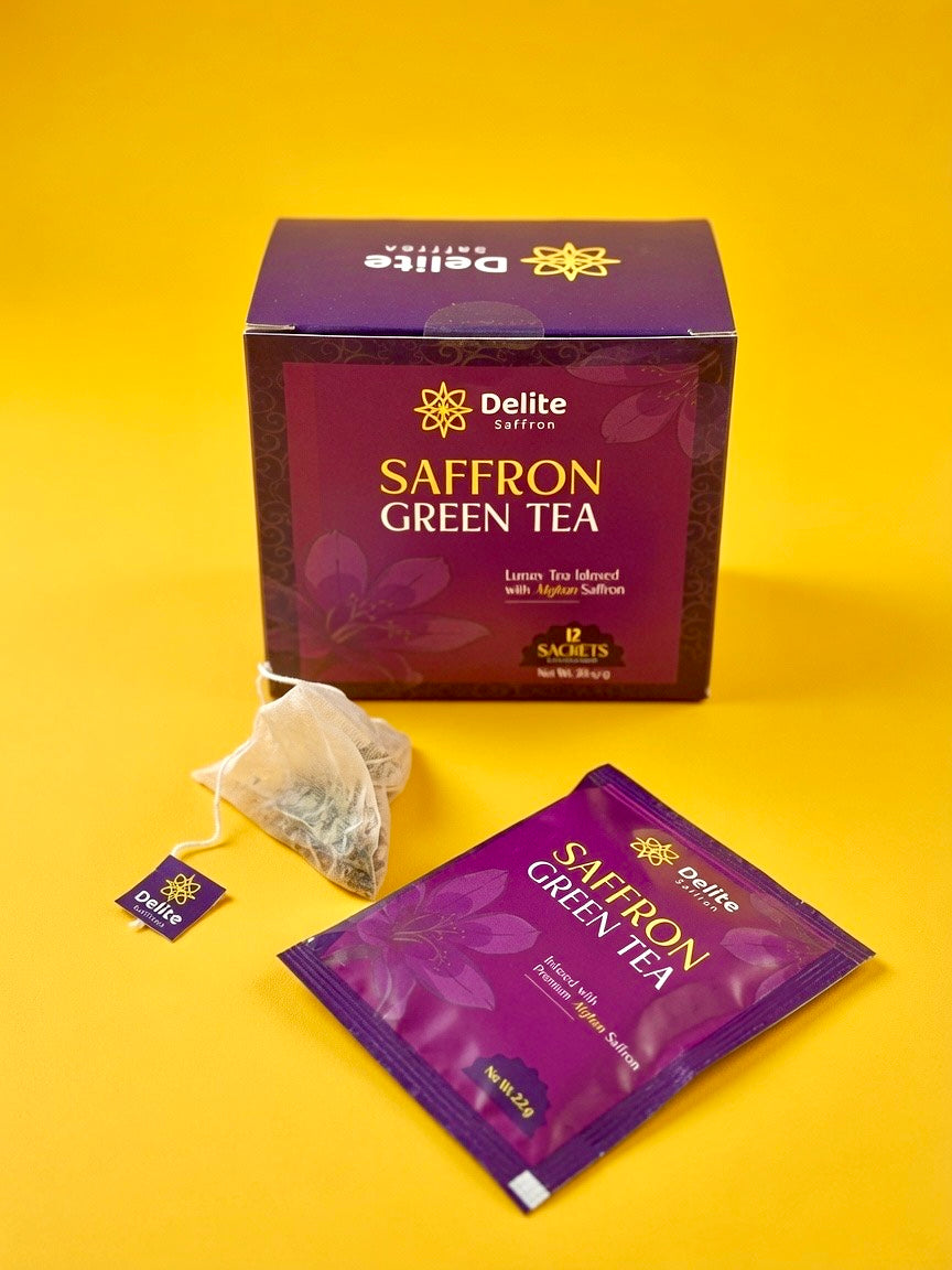 Delite Saffron Green Tea – Premium Afghan Saffron Blend | 12 Tea Bags