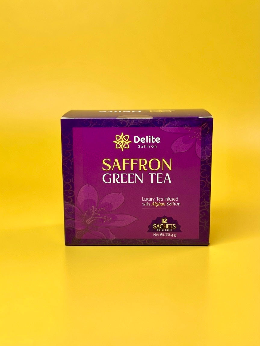 Delite Saffron Green Tea – Premium Afghan Saffron Blend | 12 Tea Bags